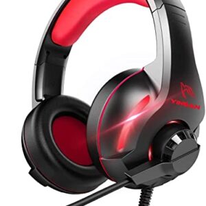 YINSAN Gaming Headset for Nintendo Switch, PS4 Headset with Mic Xbox One Gaming Headphone with Surround Stereo & LED Light, Compatible with PC/PS5/Xbox Series X/S (USB Extension Cable Contained), Red