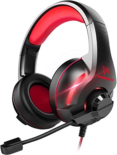 YINSAN Gaming Headset for Nintendo Switch, PS4 Headset with Mic Xbox One Gaming Headphone with Surround Stereo & LED Light, Compatible with PC/PS5/Xbox Series X/S (USB Extension Cable Contained), Red