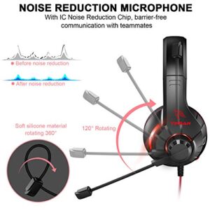 YINSAN Gaming Headset for Nintendo Switch, PS4 Headset with Mic Xbox One Gaming Headphone with Surround Stereo & LED Light, Compatible with PC/PS5/Xbox Series X/S (USB Extension Cable Contained), Red