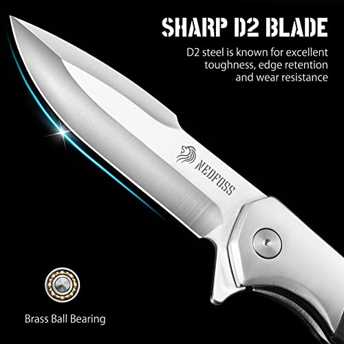 NedFoss Pocket Knife for Men, 4 inch D2 Steel Folding Knife with Clip, G10 Handle, Safety Liner Lock, Sharp Pocket Knives, Survival Knife for Hiking Camping Gifts for Men