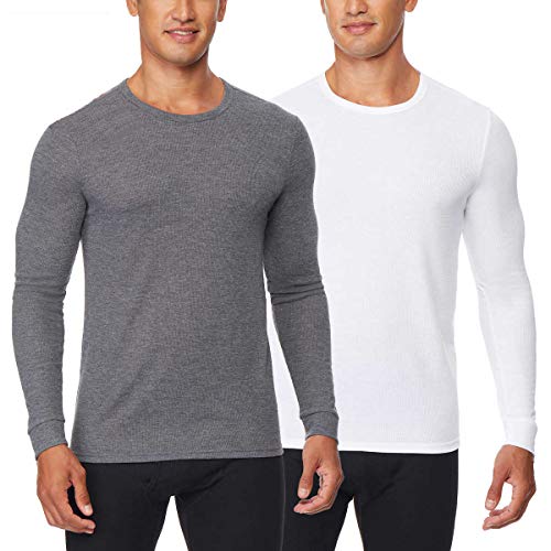 32 DEGREES Men's Heat Long Sleeve Crew Neck Tee 2-Pack (White/Charcoal, Large)