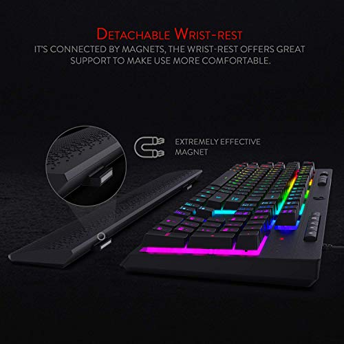 Redragon K512 Shiva RGB Backlit Membrane Gaming Keyboard with Multimedia Keys, Linear Mechanical-Feel Switch, 6 Extra On-Board Macro Keys, Dedicated Media Control, Detachable Wrist Rest