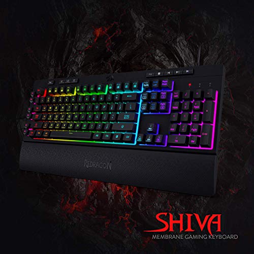 Redragon K512 Shiva RGB Backlit Membrane Gaming Keyboard with Multimedia Keys, Linear Mechanical-Feel Switch, 6 Extra On-Board Macro Keys, Dedicated Media Control, Detachable Wrist Rest