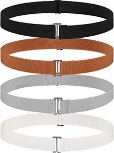 satinior 4 pack women no show invisible belt elastic stretch waist belt with flat buckle (black white grey brown), medium