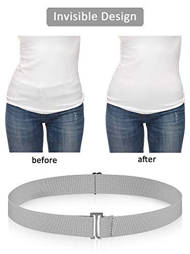 SATINIOR 4 Pack Women No Show Invisible Belt Elastic Stretch Waist Belt with Flat Buckle (Black White Grey Brown), Medium