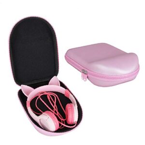 hermitshell hard travel case for iclever boostcare kids headphones girls - cat ear wired headphones for kids on ear (pink)