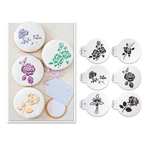 art kitchenware 6pcs roses cookie stencils set for wedding cake stencils valentine's day plastic stencils for airbrush decoration mold (2.76 inches)