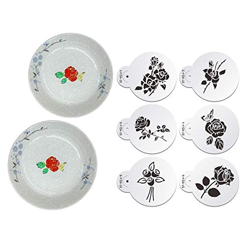 Art Kitchenware 6pcs Roses Cookie Stencils Set for Wedding Cake Stencils Valentine's Day Plastic Stencils for Airbrush Decoration Mold (2.76 inches)