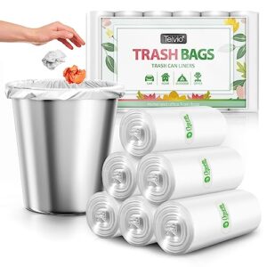 2.6 gallon 180 counts strong trash bags garbage bags by teivio, bathroom trash can bin liners, plastic bags for home office kitchen (clear)