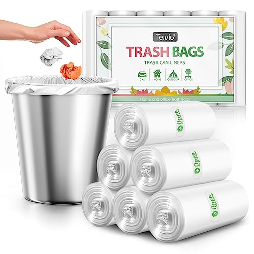 2.6 Gallon 180 Counts Strong Trash Bags Garbage Bags by Teivio, Bathroom Trash Can Bin Liners, Plastic Bags for home office kitchen (Clear)