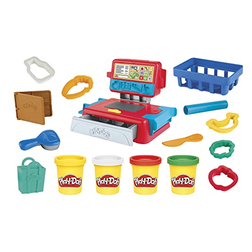 Play-Doh Cash Register Toy for Kids 3 Years and Up with Fun Sounds, Play Food Accessories, and 4 Non-Toxic Colors