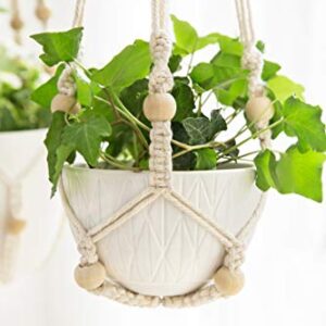 Mkono 3 Pack Macrame Plant Hangers Indoor Different Size Hanging Planter Basket Flower Pot Holder with Beads No Tassels 35"/29"/23", Medium, Ivory