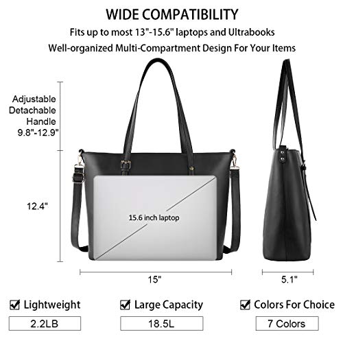 Laptop Bag for Women Lightweight Leather Work Tote Waterproof Business Office Computer Bag for 15.6 Inch Laptop & Tablet Professional Large Capacity Briefcase Handbag Shoulder Bag Black
