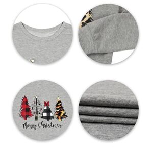 KIDDAD Merry Christmas Sweatshirt for Women Long Sleeve Drop Shoulder Ugly Christmas Tree Pullover Lightweight Shirt Top… Grey