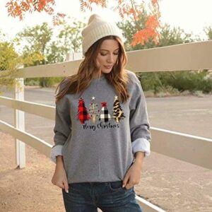 KIDDAD Merry Christmas Sweatshirt for Women Long Sleeve Drop Shoulder Ugly Christmas Tree Pullover Lightweight Shirt Top… Grey