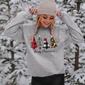 KIDDAD Merry Christmas Sweatshirt for Women Long Sleeve Drop Shoulder Ugly Christmas Tree Pullover Lightweight Shirt Top… Grey