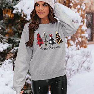 KIDDAD Merry Christmas Sweatshirt for Women Long Sleeve Drop Shoulder Ugly Christmas Tree Pullover Lightweight Shirt Top… Grey