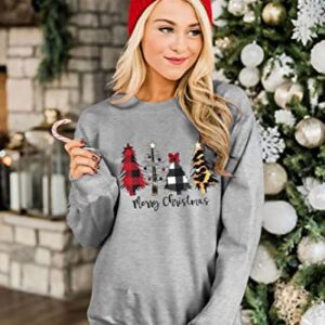 KIDDAD Merry Christmas Sweatshirt for Women Long Sleeve Drop Shoulder Ugly Christmas Tree Pullover Lightweight Shirt Top… Grey