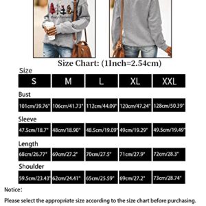 KIDDAD Merry Christmas Sweatshirt for Women Long Sleeve Drop Shoulder Ugly Christmas Tree Pullover Lightweight Shirt Top… Grey