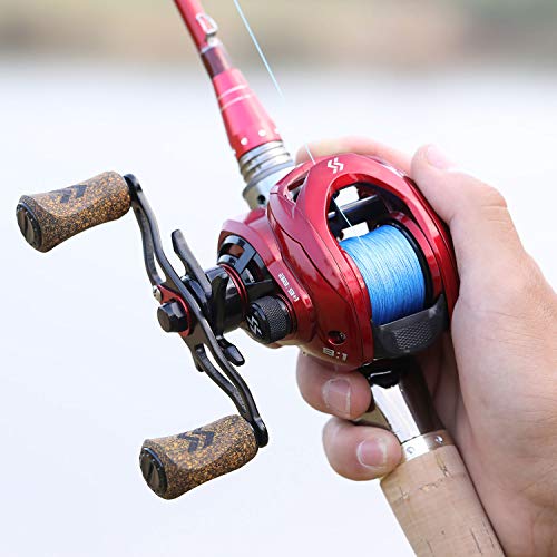 Sougayilang Baitcasting Reels, 8:1 Gear Ratio Fishing Reel with Magnetic Braking System Casting Reel, 9 + 1 Ball Bearings Super Smooth Anti-Corrosion Baitcaster Reel-Right Hand(Red)