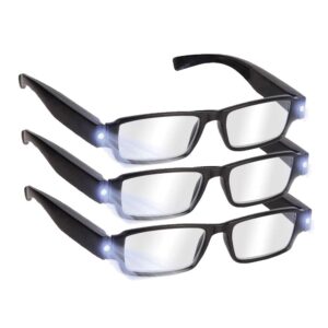 reading glasses with light bright led readers with lights reading glasses lighted magnifier nighttime reader compact full frame eyewear unisex clear vision lighted eye glasses,+3.5