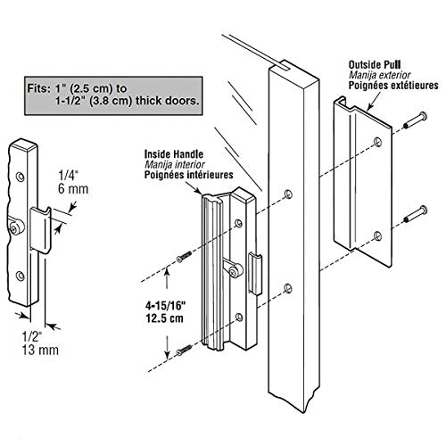 Baomain 1 Set Patio Door Handle C-1005 4-15/16" Hole Centers Surface Mounted, Clamp Style, Aluminum