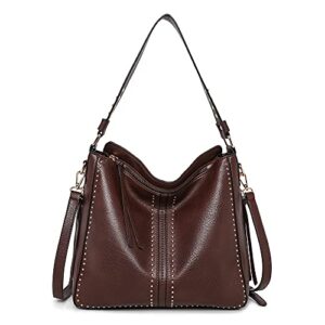 montana west large hobo handbag for women studded leather shoulder bag crossbody purse with tassel mwc-1001cf