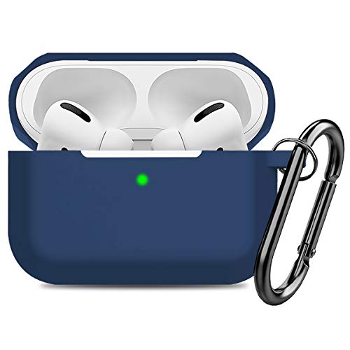 Doboli Compatible with Airpods Pro Case Cover with Keychain, Full Protective Silicone Skin Accessories for Women Men 2019 AirPods Pro [Front LED Visible] Navy Blue