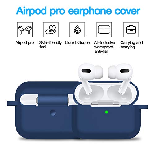 Doboli Compatible with Airpods Pro Case Cover with Keychain, Full Protective Silicone Skin Accessories for Women Men 2019 AirPods Pro [Front LED Visible] Navy Blue