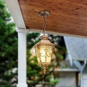 WHYA Rustic Bronze 37/45cm Retro Ceiling Pendant Lamp Die-cast Aluminum Glass E27 Outdoor Waterproof Hanging Lantern Rainproof Droplight Garden Park Courtyard Gazebo Porch Exterior Chandelier