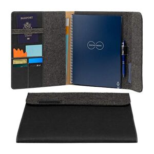 rocketbook smart notebook folio cover - 100% recyclable, biodegradable cover with pen holder, magnetic clasp & inner storage - dark matter black, letter size (8.5" x 11")