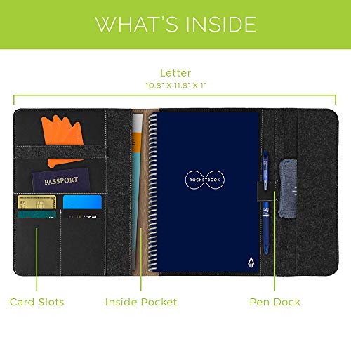 Rocketbook Smart Notebook Folio Cover - 100% Recyclable, Biodegradable Cover with Pen Holder, Magnetic Clasp & Inner Storage - Dark Matter Black, Letter Size (8.5" x 11")