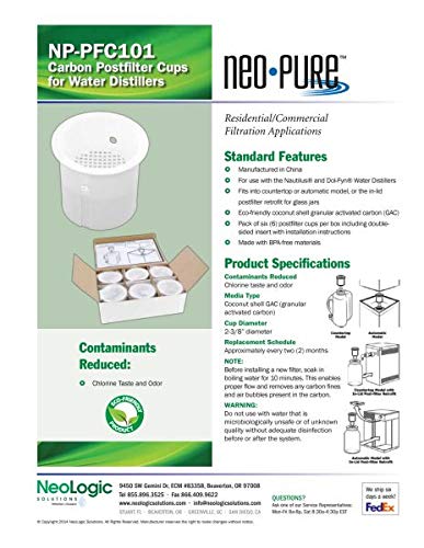 Neo-Pure NP-PFC101 Carbon Filter Cups for Nautilus/Dol-fyn Water Distillers