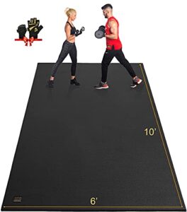 gxmmat extra large exercise mat 10'x6'x7mm, ultra durable workout mats for home gym flooring, shoe-friendly non-slip cardio mat for mma, plyo, jump, all-purpose fitness black real