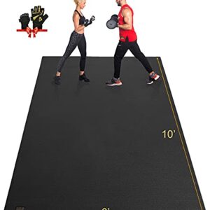 GXMMAT Extra Large Exercise Mat 10'x6'x7mm, Ultra Durable Workout Mats for Home Gym Flooring, Shoe-Friendly Non-Slip Cardio Mat for MMA, Plyo, Jump, All-Purpose Fitness Black Real