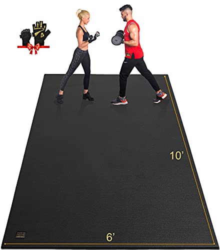 GXMMAT Extra Large Exercise Mat 10'x6'x7mm, Ultra Durable Workout Mats for Home Gym Flooring, Shoe-Friendly Non-Slip Cardio Mat for MMA, Plyo, Jump, All-Purpose Fitness Black Real