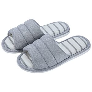 shevalues women's soft indoor slippers open toe memory foam cotton house slippers, light grey 260
