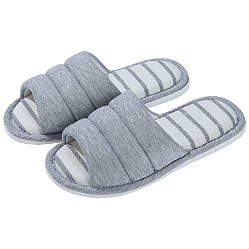 Shevalues Women's Soft Indoor Slippers Open Toe Memory Foam Cotton House Slippers, Light Grey 260