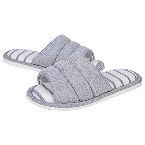 Shevalues Women's Soft Indoor Slippers Open Toe Memory Foam Cotton House Slippers, Light Grey 260