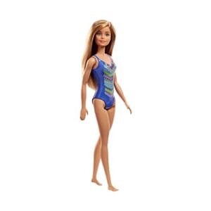 Barbie Doll, Blonde, Wearing Pink and Blue Floral Swimsuit, for Kids 3 to 7 Years Old