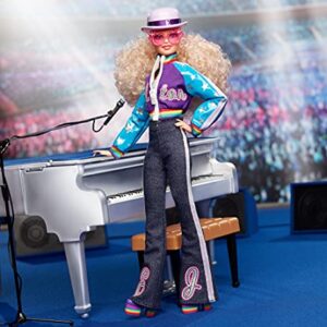 Barbie Elton John Collector Doll (12-inch, Curly Blonde Hair) in Bomber Jacket and Flared Denim, with Doll Stand and Certificate of Authenticity