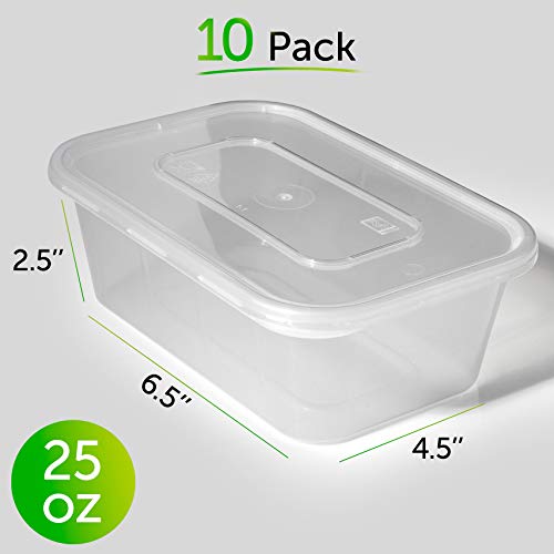 PrepNaturals Containers- 10 Pack of 25 Oz 100% BPA-free Plastic Food Containers with Lids- For Meal Preps and Storage- Dishwasher Safe- Food Storage Containers with Lids