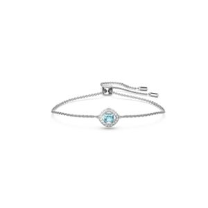 swarovski angelic square bracelet, with aqua and white crystals, rhodium plated chain and bolo style adjustable closure, an amazon exclusive