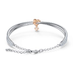 Swarovski Lifelong Heart Bangle Bracelet, Women's White Crystal Heart Design Bracelet with Mixed Rose-Gold Tone and Rhodium Plating