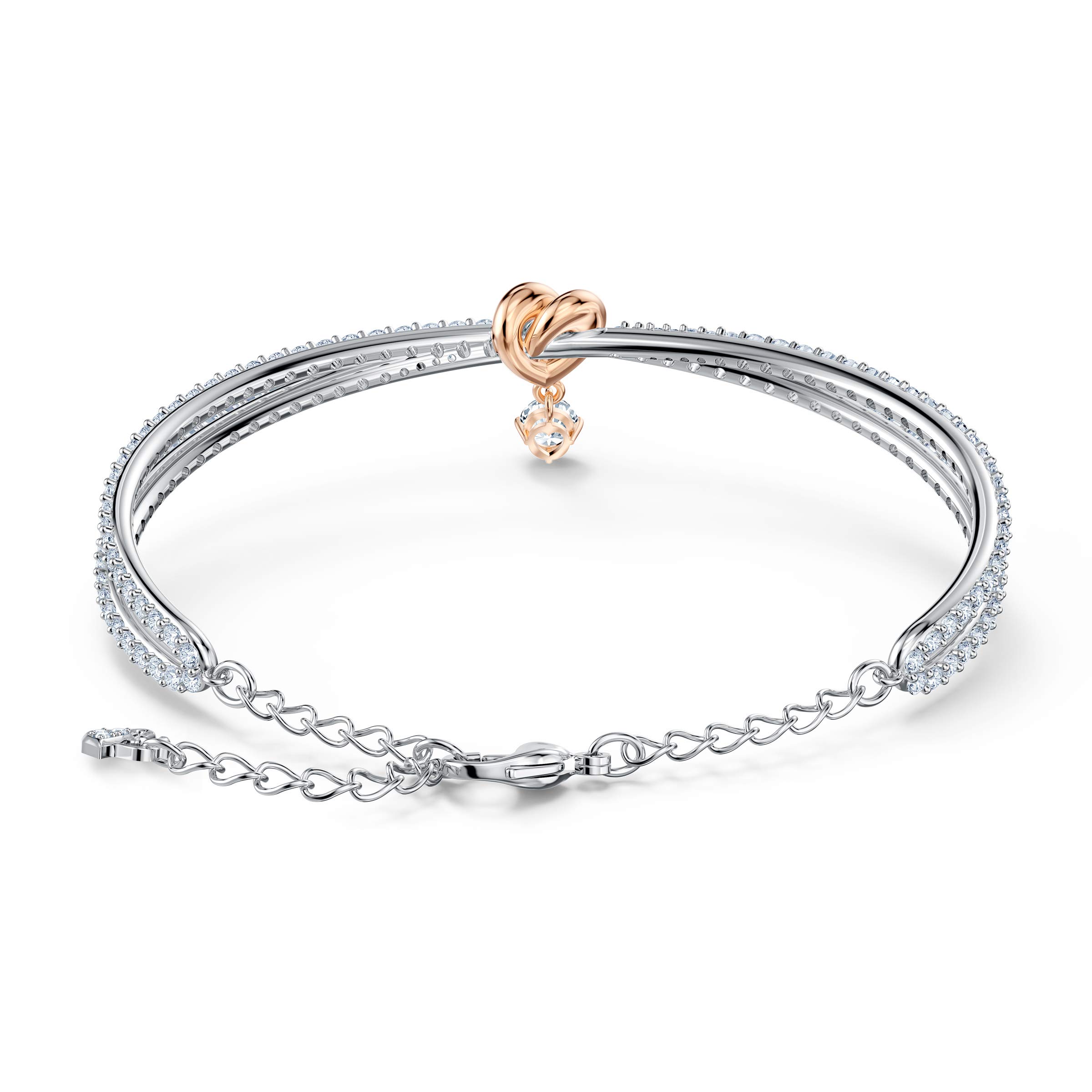 Swarovski Lifelong Heart Bangle Bracelet, Women's White Crystal Heart Design Bracelet with Mixed Rose-Gold Tone and Rhodium Plating