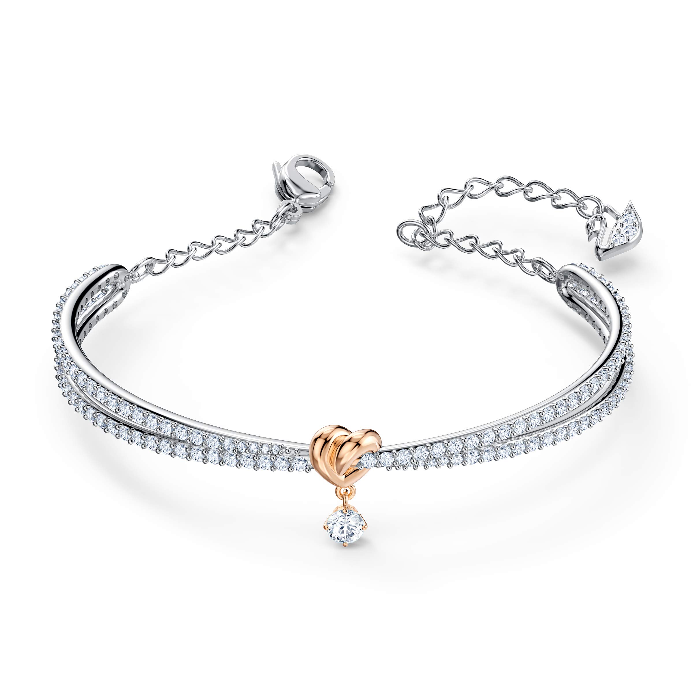 Swarovski Lifelong Heart Bangle Bracelet, Women's White Crystal Heart Design Bracelet with Mixed Rose-Gold Tone and Rhodium Plating