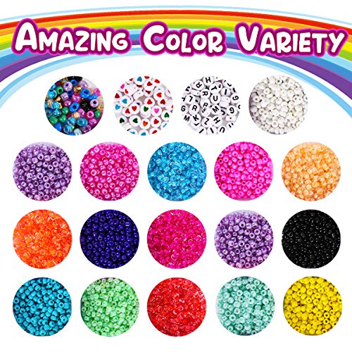 FUNZBO 10000pcs, 20 Colors 3mm Glass Seed Beads - Friendship Bracelet Kit, Beads for Bracelet Making Kit & Jewelry Making Kit, Gifts, Crafts for Teens, Kids, Girls, Boys