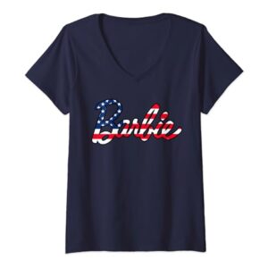 Barbie American Flag Logo V-Neck T-Shirt