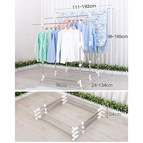 Drying Rack Stainless Steel Outdoor Telescopic Floor Balcony Folding Indoor Three-bar Drying Quilt Outdoor Windproof Clothes Pole FANJIANI