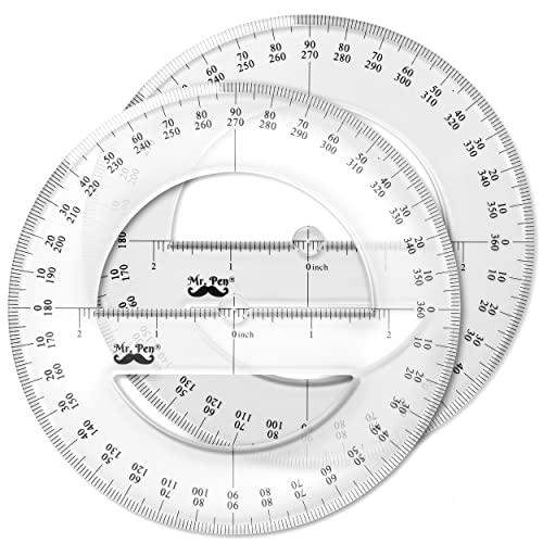 Mr. Pen- Protractor, Pack of 2, Protactor 360 Degree, Protractor Set, Protractor Ruler, Drafting Tools, Circle Protractor, Protractors Classroom Set, Large Protractor, Math Geometry Set